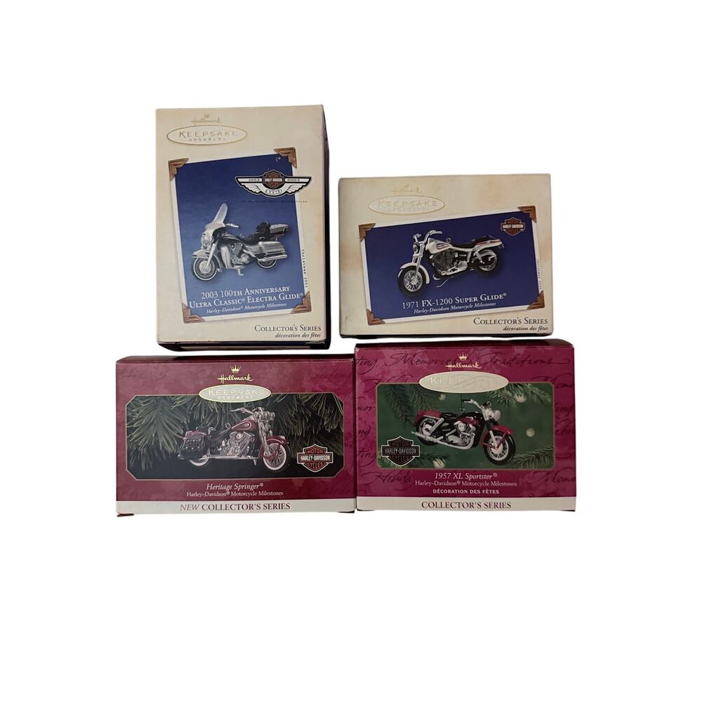 Vintage Hallmark Harley Davidson Ornament Lot Die-Cast Motorcycle Bundle (4)